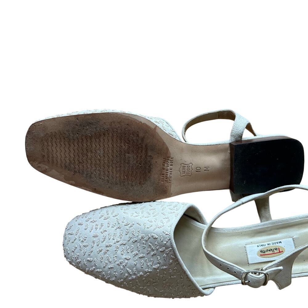 Talbots Beaded Flat Shoe Cream White Size 10M Wedding Mature Mother Bride Formal - Picture 7 of 10